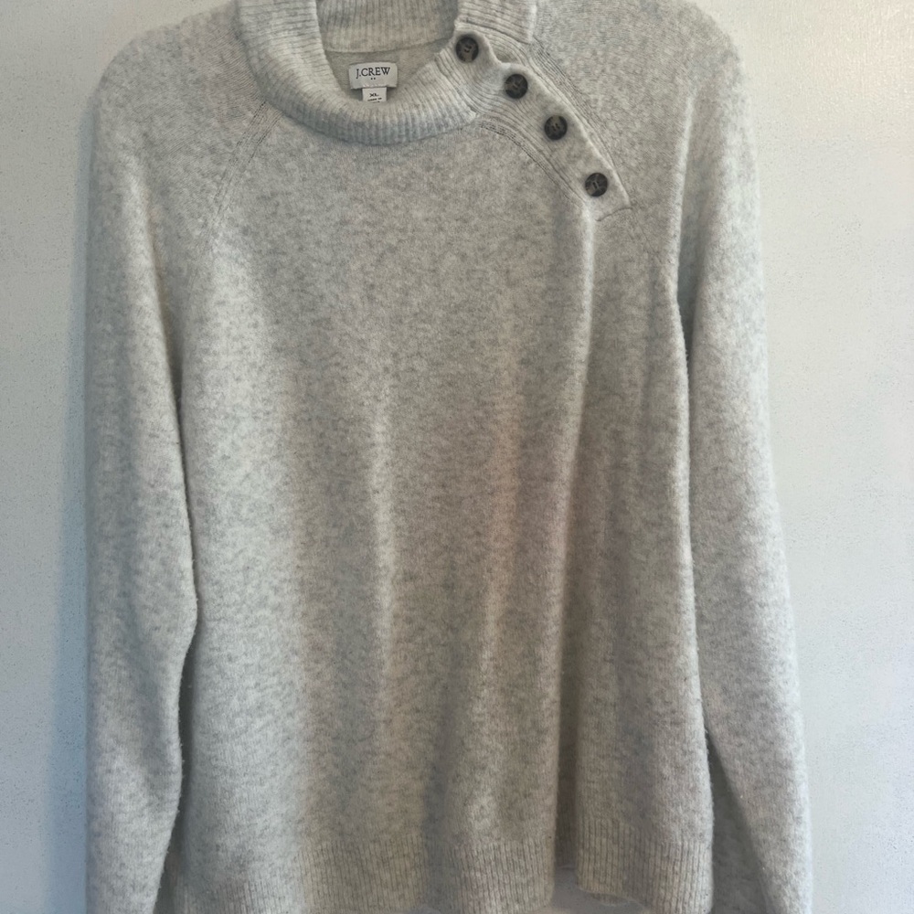 J. Crew Light Gray Buttoned Turtleneck Sweater